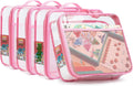 4 Pack Clear PVC Zippered Toy Storage Bags for Toy, Kids Toy, Building Blocks, Puzzle, Clay, Board Game Storage Organizer Travel Waterproof Toy Bag With Name Tag Pocket (Pink, Samll)