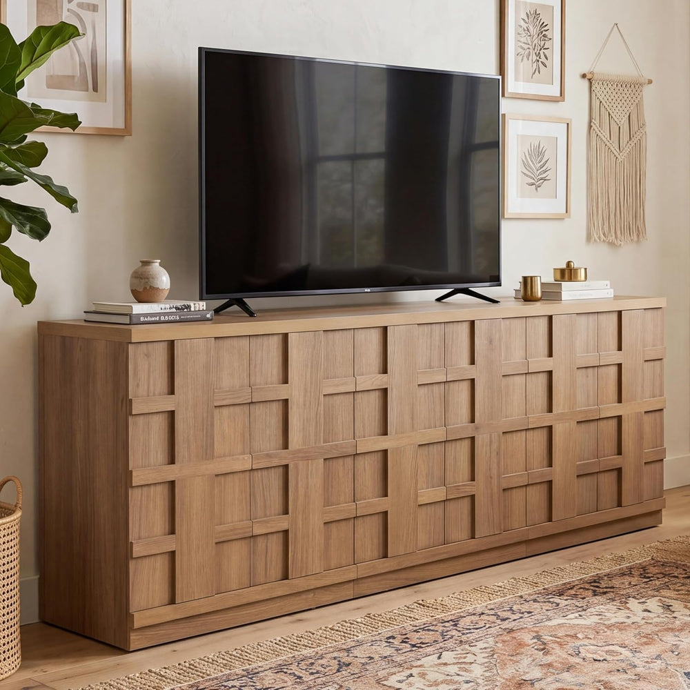VividVibe Buffet Cabinet Sideboard with Storage, 93.9”Large 3D Woven Texture ...