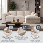 106" Modular Cloud Sofa L-Shaped, Boneless Deep Seat Sectional with High-Density Foam, Washable Corduroy Fabric, No Assembly Required for Living Room Apartment, Beige
