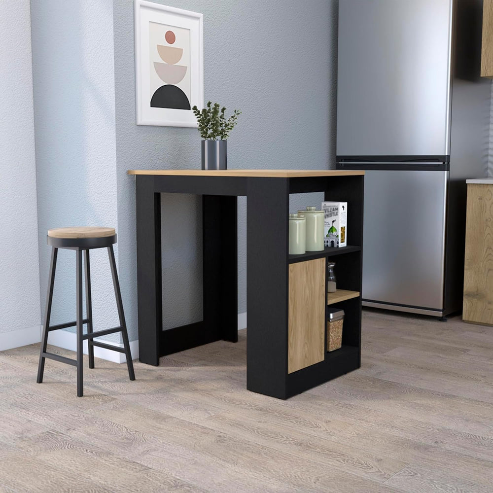 Kitchen Island with Door and Open Storage, Black/Natural Oak | Melamine kitch...