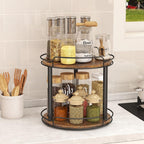 LAMU 10'' Wood Lazy Susan Turntable Organizer for Cabinet, 2 Tier Lazy Susan Spice Rack Organizer for Kitchen, Table Top, Countertop, Pantry, Medicine Organizer