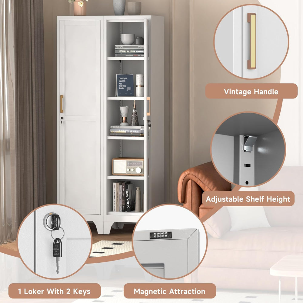67" Tall Narrow Storage Cabinet Metal Bathroom Cabinet with Lockable and...
