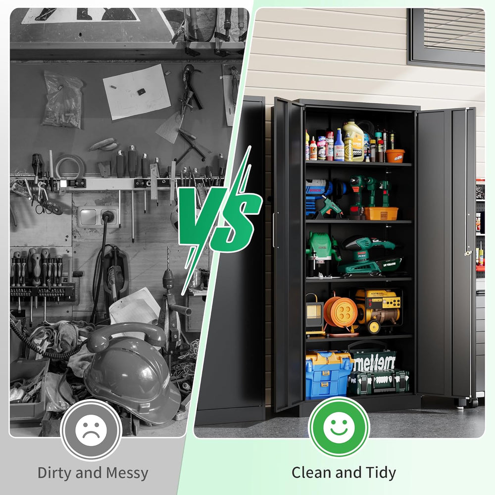 Metal Garage Storage Cabinet with Doors and Adjustable Shelves, 71" Tall...
