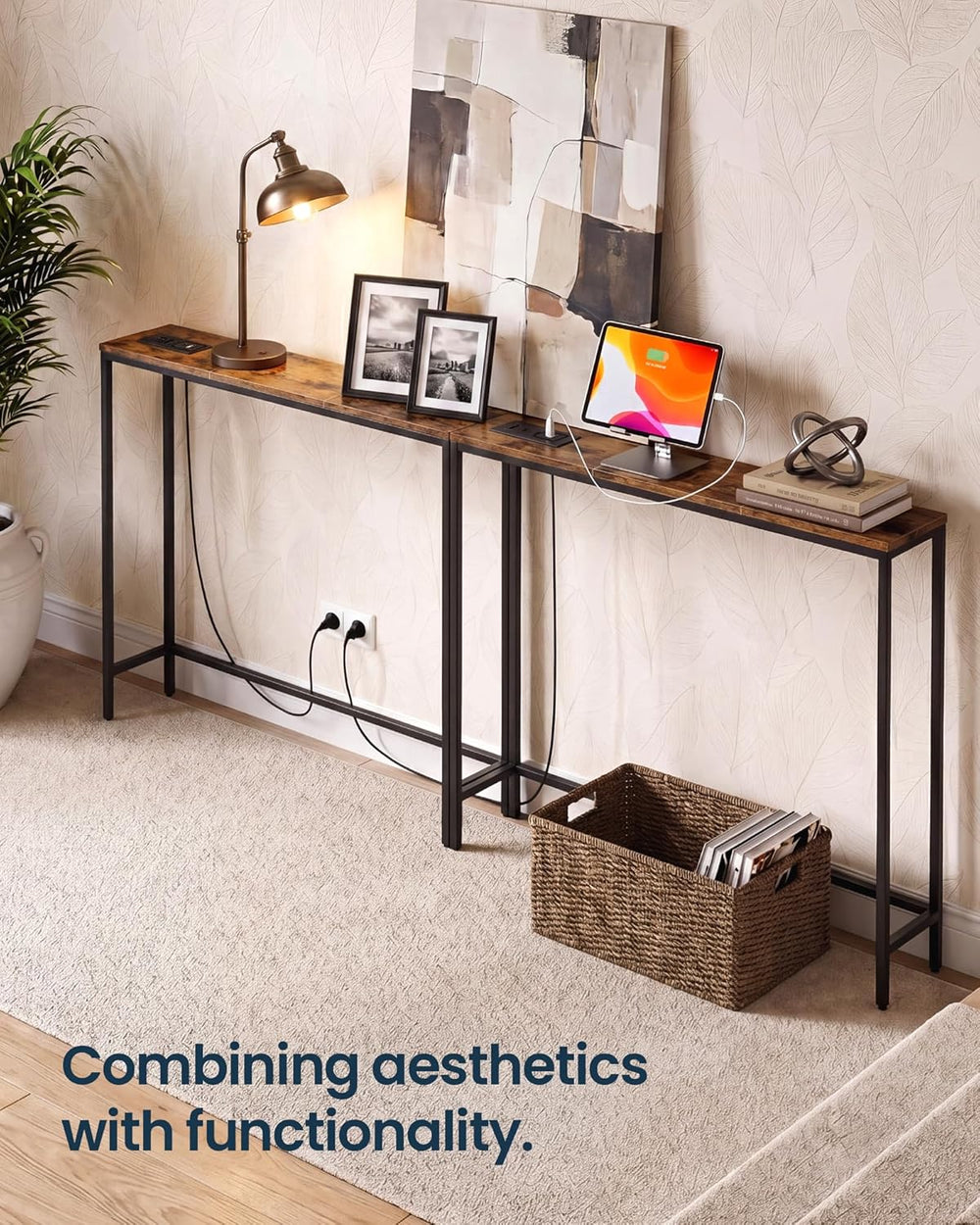 SONGMICS HOME Narrow Console Tables with Integrated Tabletops, Behind Couch T...