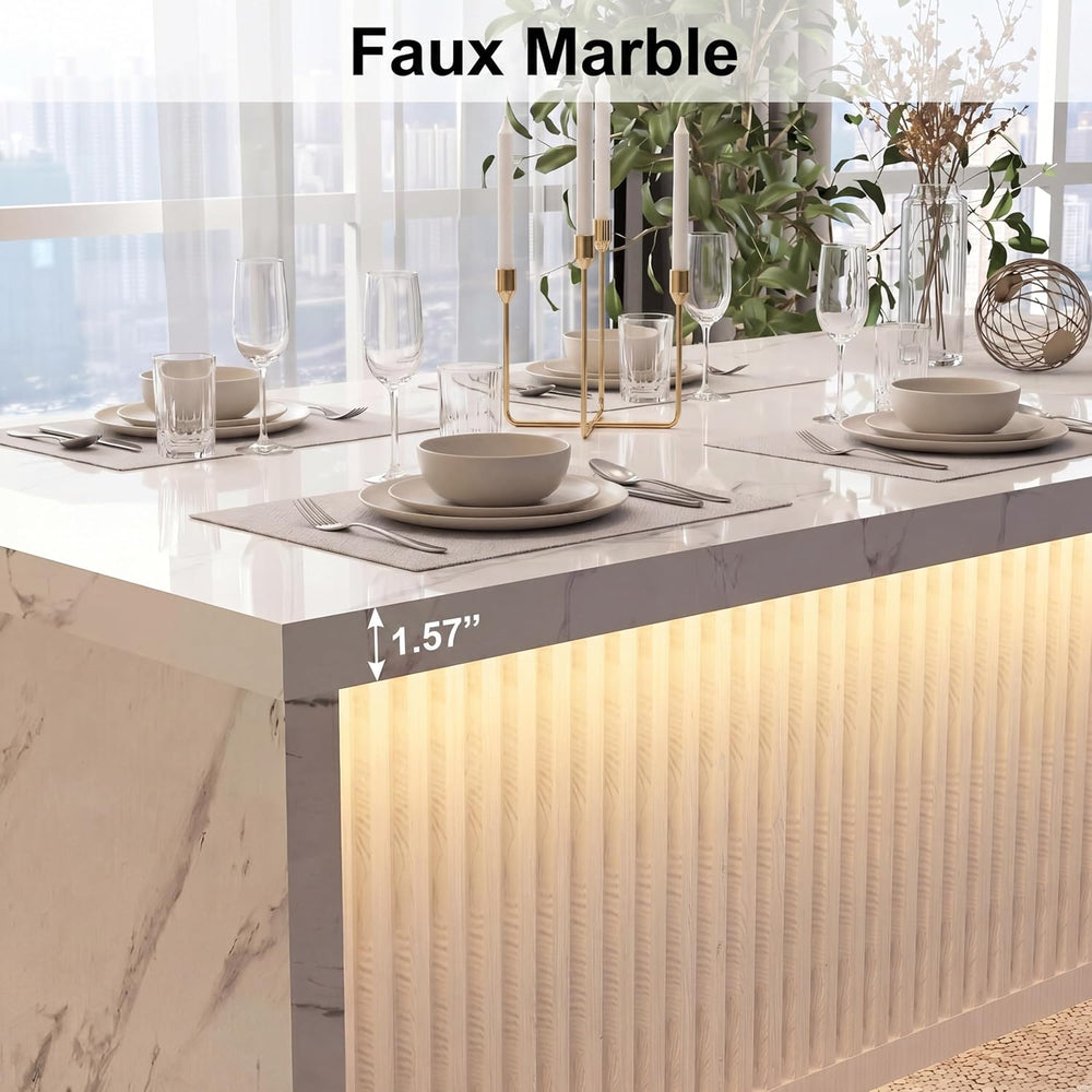 71’’ Large Faux Marble Dining Table for 6 People, 37.4’’H Tall Modern Kitchen...