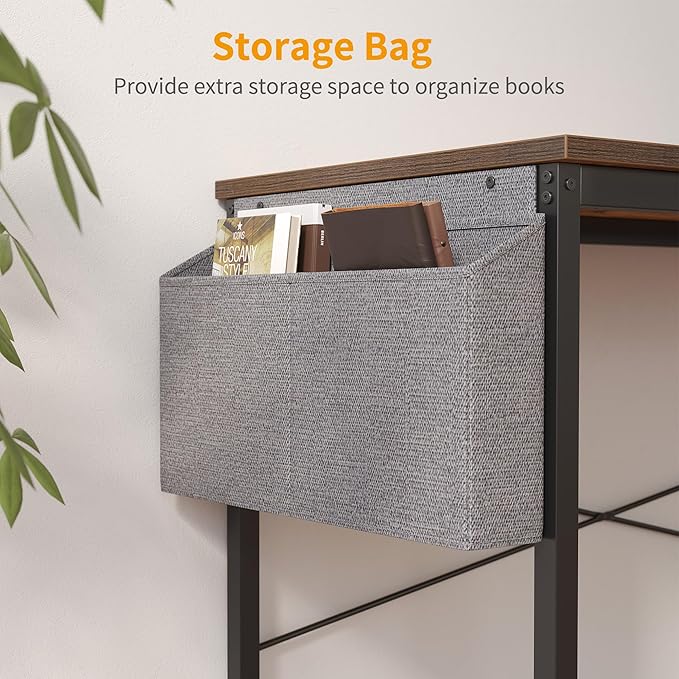 Cubiker Computer Desk 55 inch Home Office Writing Study Desk, Modern Simple Style Laptop Table with Storage Bag, Brown