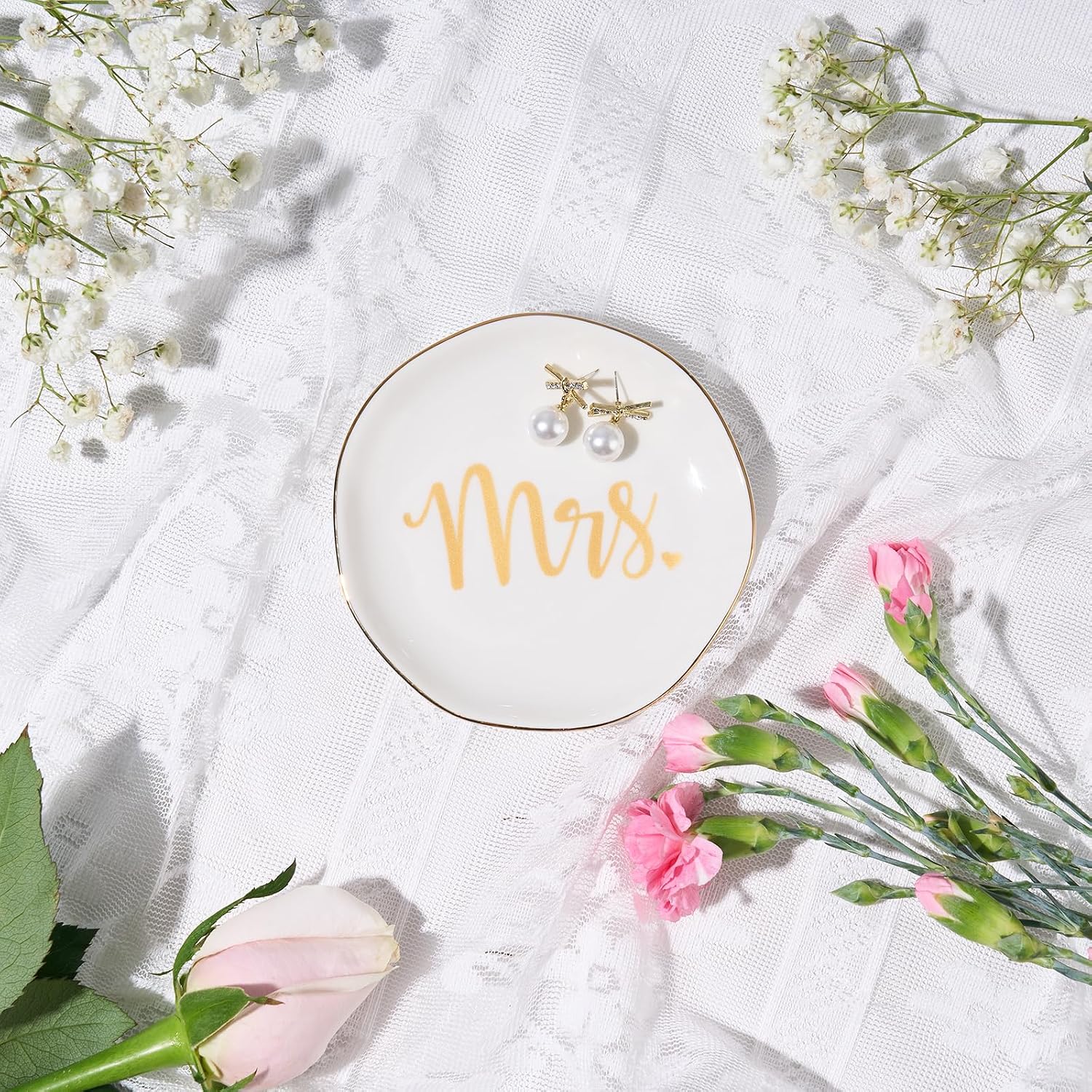 Spegiffu Mrs. Ring Dish Trinket Jewelry Tray Ring Holder Engagement Gifts for Couples Newly Engaged, Bridal Shower Gifts for Bride to be Her Wedding Gifts for Newlyweds Bachelorette Future MRS Gift