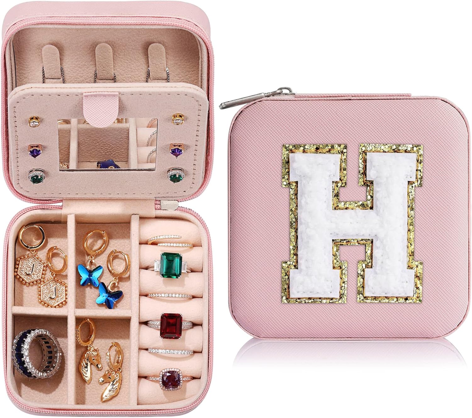 Parima Sister Gifts for Girls - Travel Jewelry Box for Sister, Jewelry Box Organizer for Sister Birthday Gifts | Christmas Gifts for Sister Big Sister Little Sister - Letter H, Pink