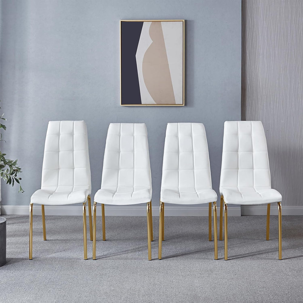 Faux Leather Dining Chairs - Set of 4, Modern White Dining Room Chairs with G...