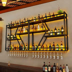 63in Metal Wine Rack Wall Mounted, Modern Wine Storage Rack Wall Mounted with Wine Glass Holder, Liquor Shelf, Bar Shelves for Liquor Bottles (3TIERS Black, 63 * 7.87 * 33.85INCH)