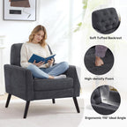 Accent Chair for Living Room, Mid Century Modern Reading Chair, Upholstered Armchair with Tufted Back & Wood Legs, Single Sofa Side Chair for Bedroom Small Room Office Apartment, Dark Grey