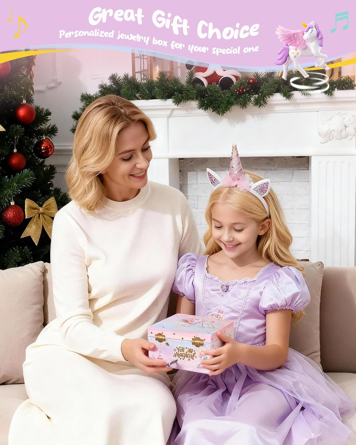 Lolalet Unicorn Jewelry Box for Girls, Kids Initial Musical Jewelry Organizer with Spinning Doll, Personalized Birthday Gifts for Little Girls Children Toddler Ages 3 4 5 6 7 8 (Box Only) -Letter A