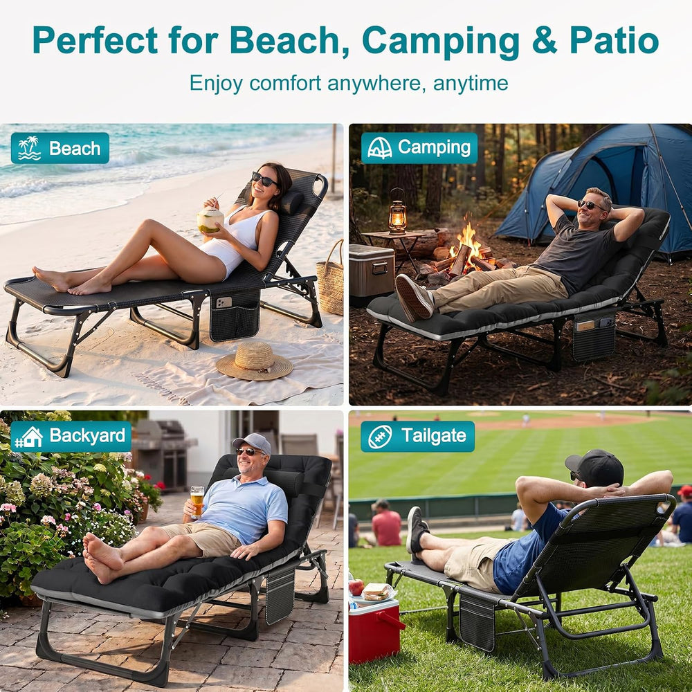 ABORON Tanning Chair, 5-Position Padded Folding Chaise Lounge