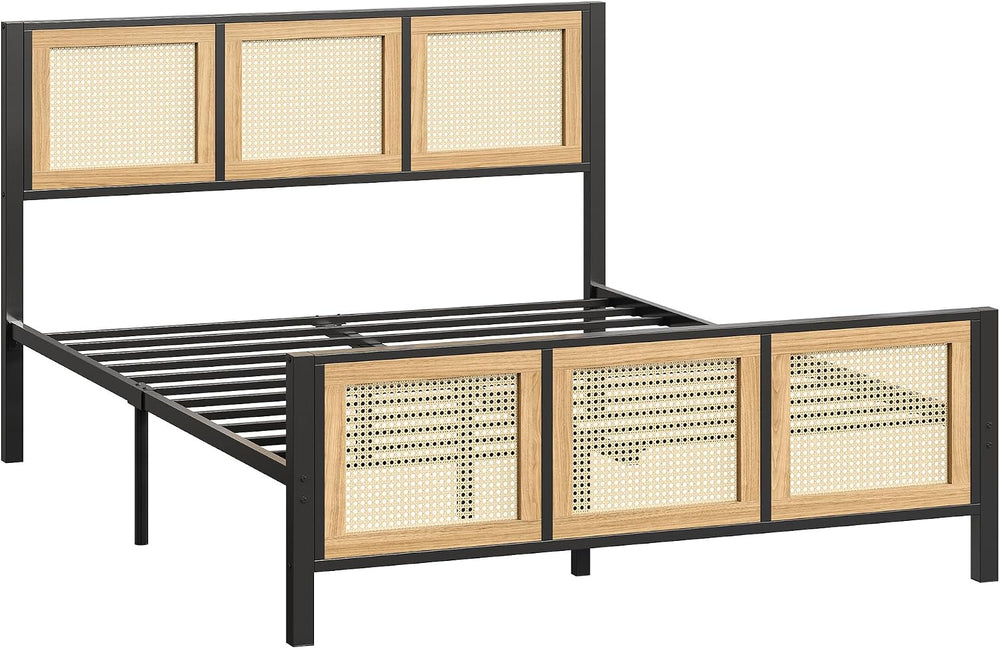 LIKIMIO Queen Bed Frame, Platform Bed Frame with Rattan Headboard