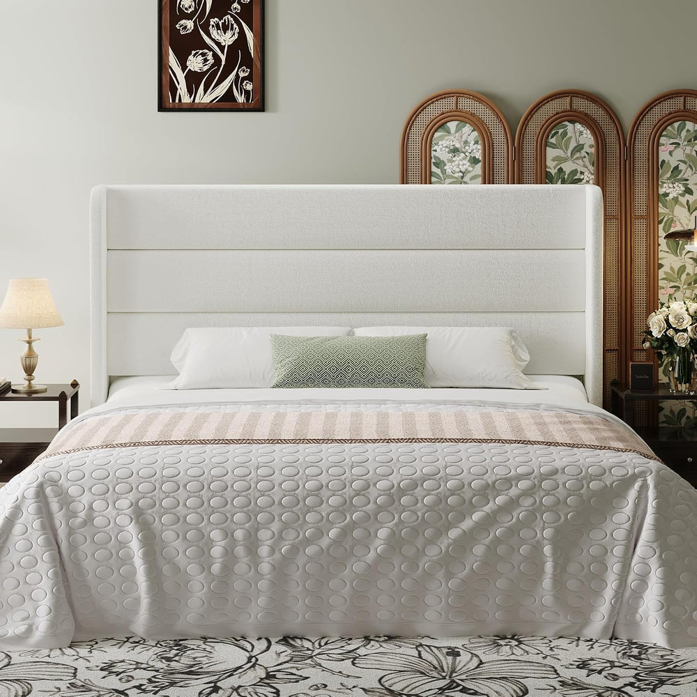 SHA CERLIN Queen Size Velvet Bed Frame with Wingback Headboard/Upholstered Pl...