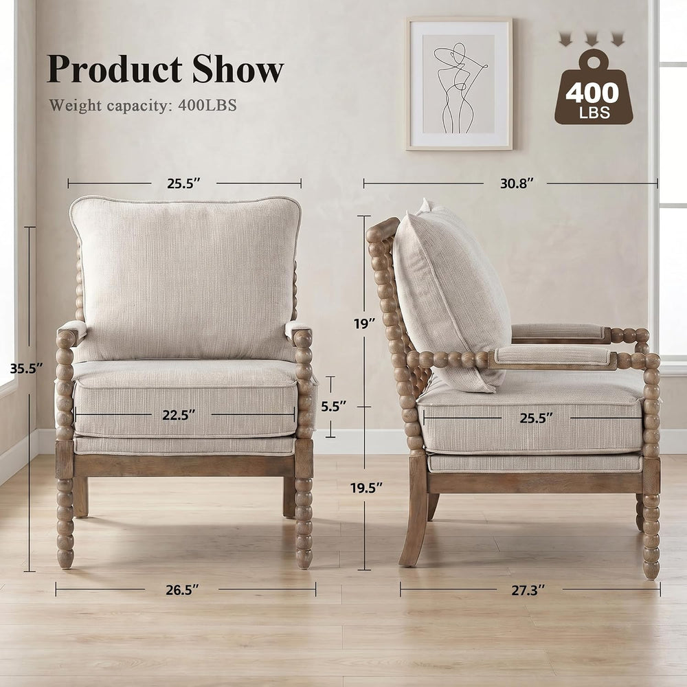 DUHOME Linen Fabric Spindle Accent Chair with Wood Frame,Modern Accent Chairs...