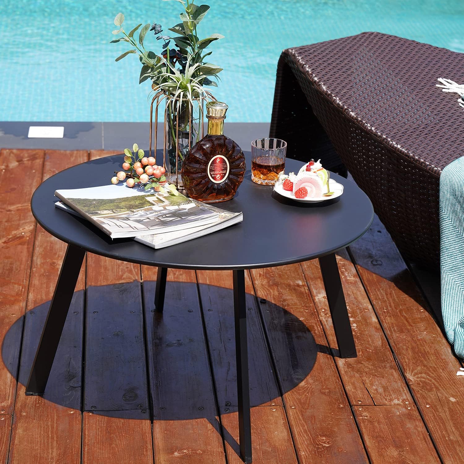 Grand Patio Round Steel Patio Coffee Table, Weather Resistant Outdoor Large Side Table, Black…