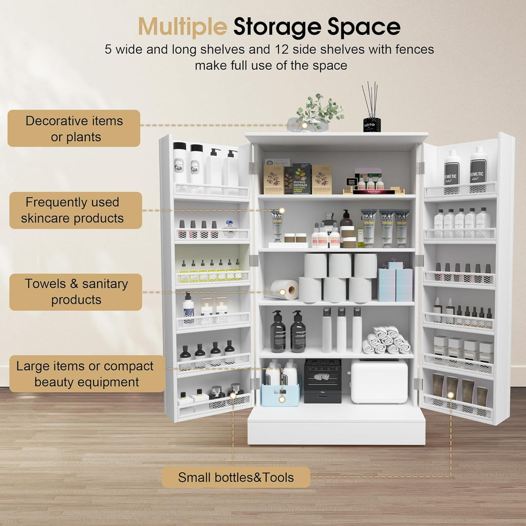 BarberPub Storage Cabinet, Multi-Functional Beauty Salon Organizer with Hinged Door, Adjustable Shelves, for Spa, Home, Office 2024 (White)