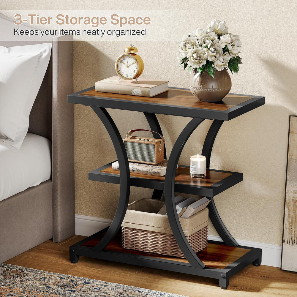 Tribesigns End Table with Storage, 3-Tier Side Table with Geometric Metal Des...