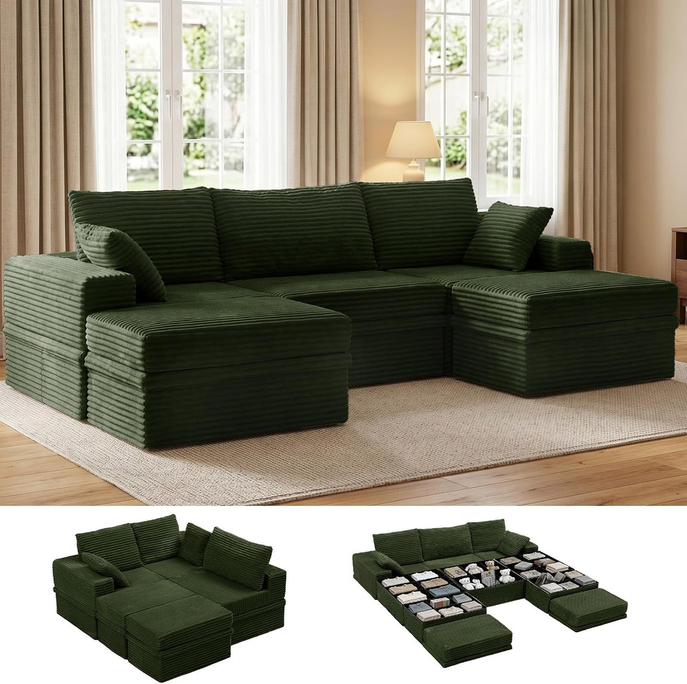 107" U Shaped Couch, Modular Sectional Sofa with Storage, 3-Seater High ...