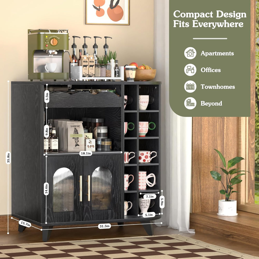 VINAEMO Coffee Bar Cabinet with 24-Cup Display, Large Drawer & Storage,Mo...