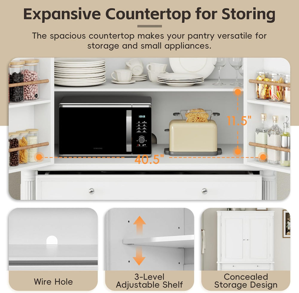 Merax 77" Tall Large Kitchen Pantry Storage Cabinet with 2 Doors & 2...