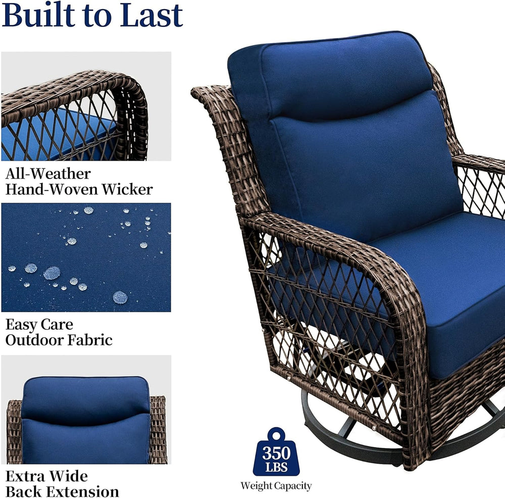 PIZZELLO Outdoor Swivel Rocker Chairs 5 Pieces Wicker Swivel Patio Chair w/Ot...