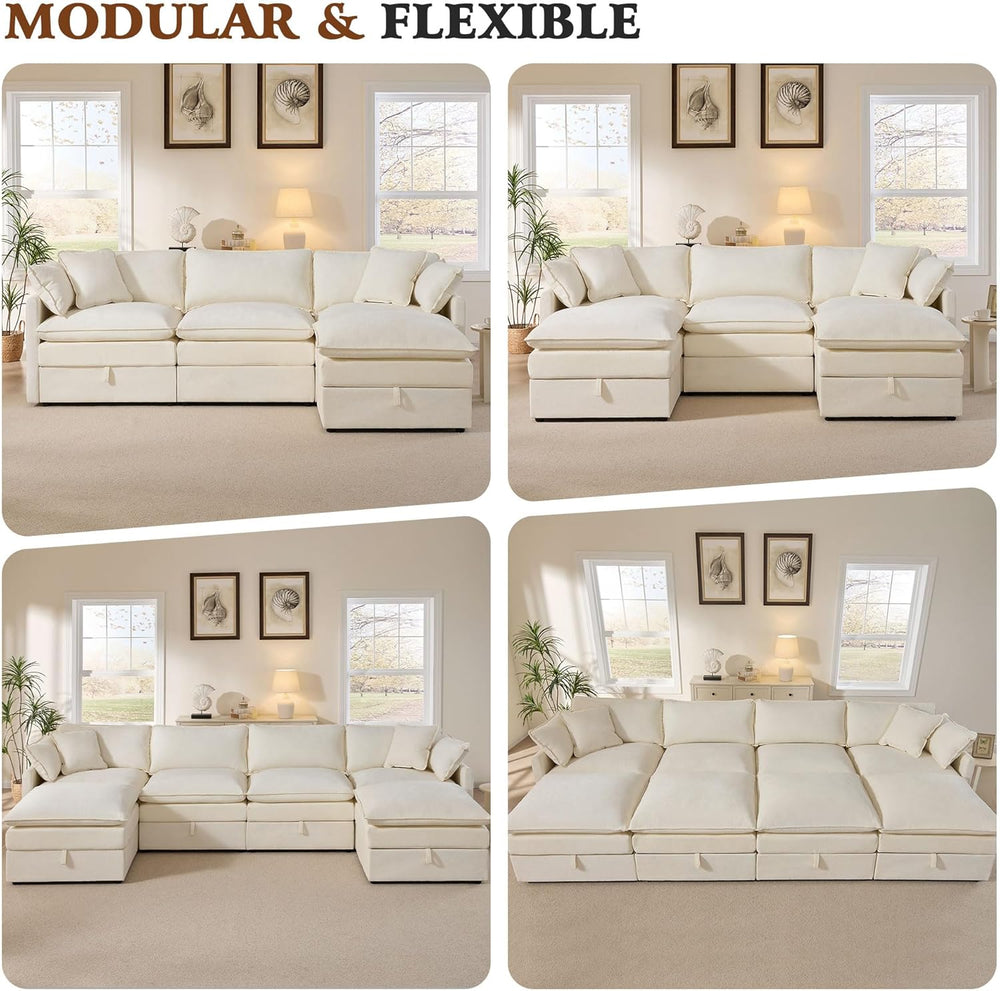 Ihanherry 135” Modular Sectional Sofa with Storage, U Shaped Cloud Couch with...