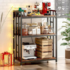 METYERRY Bakers Rack with Power Outlet,Adjustable Microwave Stand with Storage,3-Tier Kitchen Shelves,Microwave cart Suitable for Kitchen,Dinning Room,Coffee Bar,Living Room,Rustic Brown
