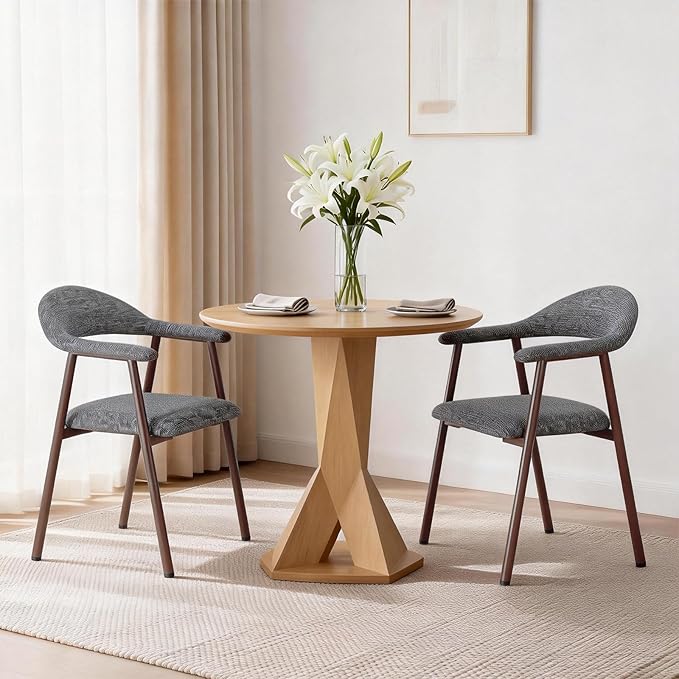 DUMOS Dining Chairs Set of 2, Linen Fabric Upholstered Kitchen Side Chairs wi...