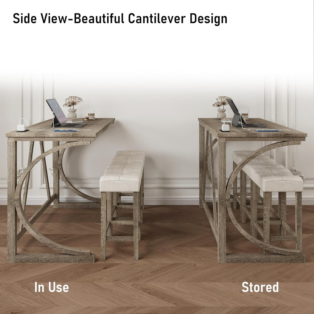 allamazing 4-Piece Counter High Bar Table Set with Socket and 3 Fabric Padded...
