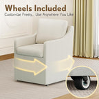 Upholstered Dining Chairs Set of 2, Modern Rolling Linen Dining Chairs with Casters,Swivel Armchair with Storage for Reading Room Kitchen Dining Room (Cream)