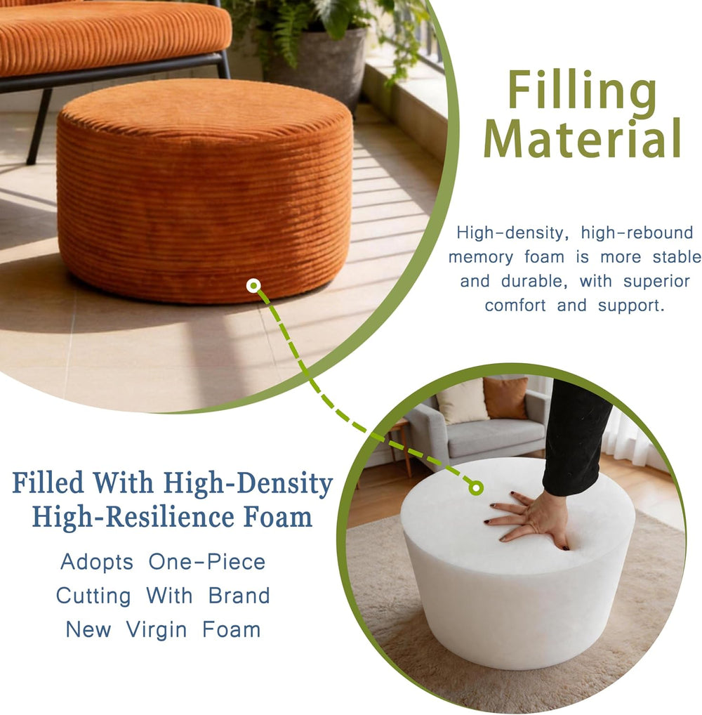 Thgonwid Round Ottoman Pouf, Plush Corduroy Foot Stool with High-Density Memo...