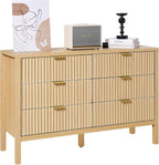 VEVOR Fluted Dresser with 6 Drawer, 47" Wide Chest of Drawers with Golden Metal Handle, Modern Closet Dresser TV Stand, Boho Wood Storage Organizer for Bedroom, Living Room, Hallway, Entryway, Natural