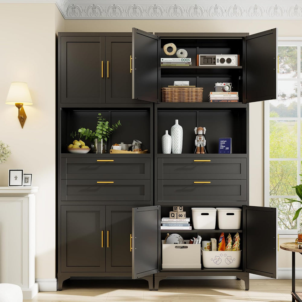 75” Tall Kitchen Pantry Storage Cabinet, Metal Storage Cabinet with 2 Drawers...