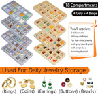 8 Pack Stackable Jewelry Organizer Tray Earring Holder Organizer Case Velvet Jewelrry Storage Drawer Insert Earring Stacking Trays for Dresser 144 Grids (4 Pack Beige,4 Pack Grey)