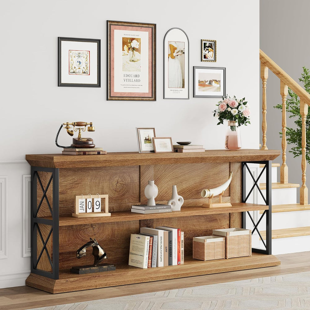 63" Entryway Console Table with 3-Tier Storage Shelf, Behind Couch | 3-T...