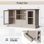Beige Farmhouse TV Stand with Storage Cabinets and Glass Doors, Entertainment Center for 75 Inch TV, Media Console Side Storage Cabinets for Living Room