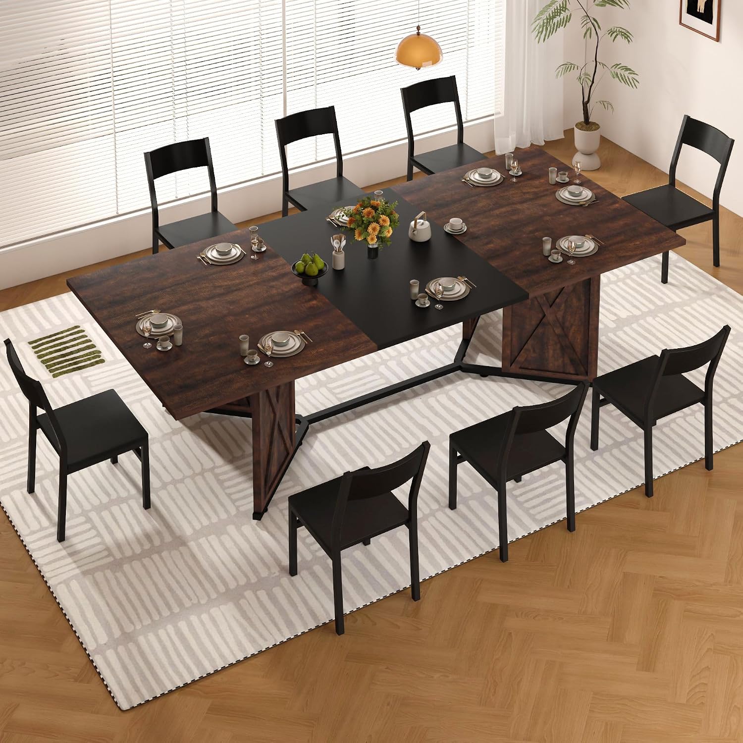78.7 Inch Dining Table for 8 People, Large Rectangular Farmhouse Kitchen Table with Waterproof Wood Tabletop and Adjustable Leg for Kitchen Dining Room, Brown