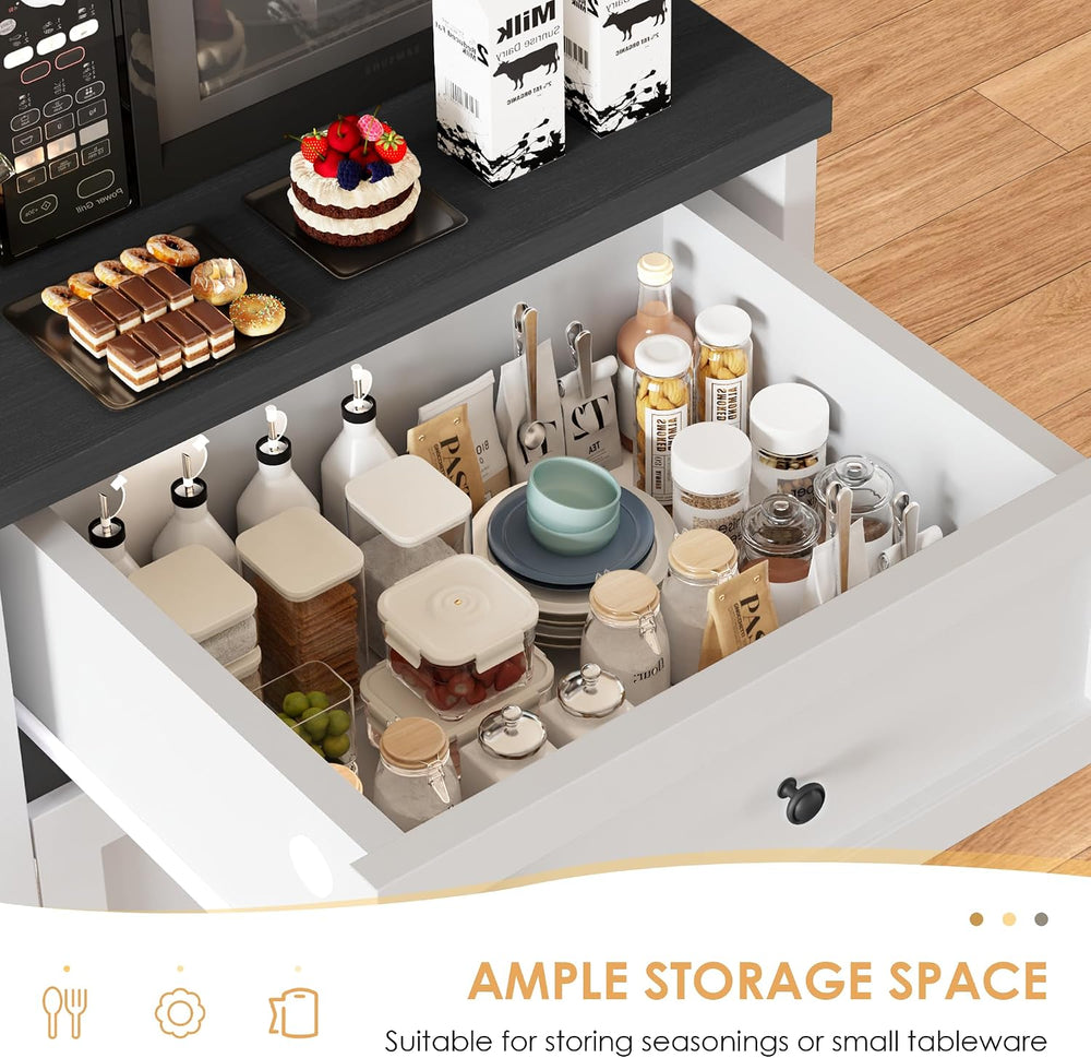 Microwave Stand with Storage and Drawer, Kitchen Pantry Storage Cabinet | Buf...