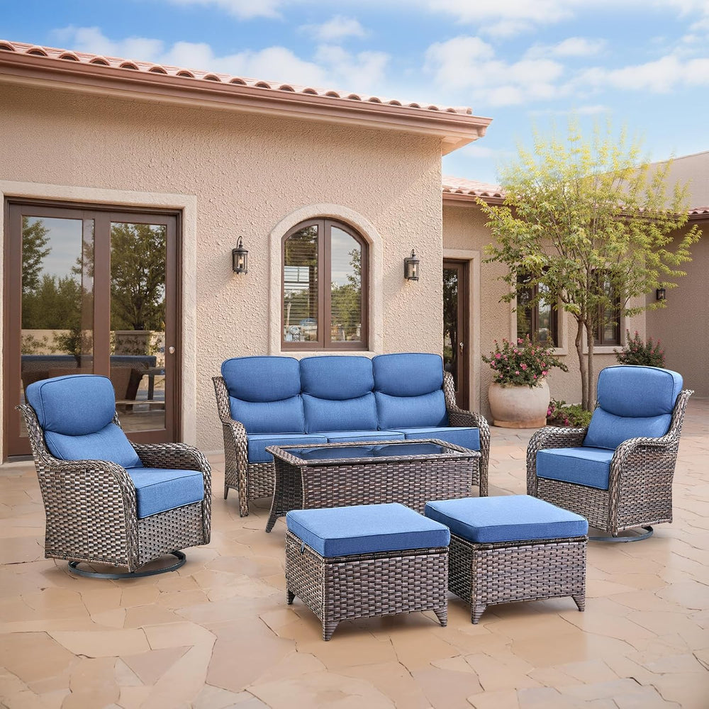 Swivel Patio Chairs sofa Set of 6 with 6" Thick Cushion - Wicker Outdoor...