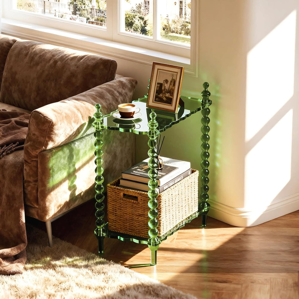 Acrylic Side Table 2-Tier, Clear Nightstand with Storage, Narrow Bedside End ...