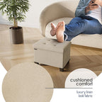 STORAGEBUD Storage Ottoman Cube with Small Bin, 16-in Square Ottoman with Storage for Living Room and Bedroom, Small Ottomans Foot Rest, Fabric Foot Stools Ottomans Max 330lbs, Beige