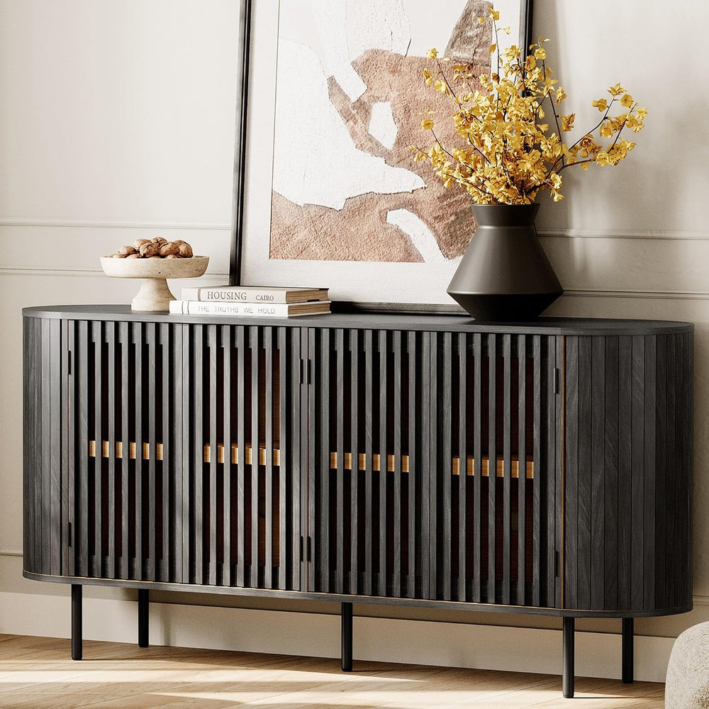 WAMPAT Fluted Sideboard Buffet Cabinet, 65" Mid Century Modern Credenza ...