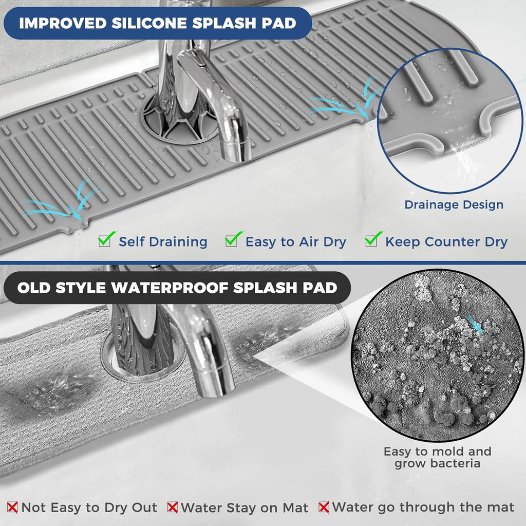 XXL Silicone Faucet Handle Drip Catcher Tray Mat, Large Silicone Faucet Mat, Dish Soap Sponge Holder for Kitchen Sink Accessories, Drying Mat for Kitchen Counter & Bathroom Kitchen Sink Splash Guard