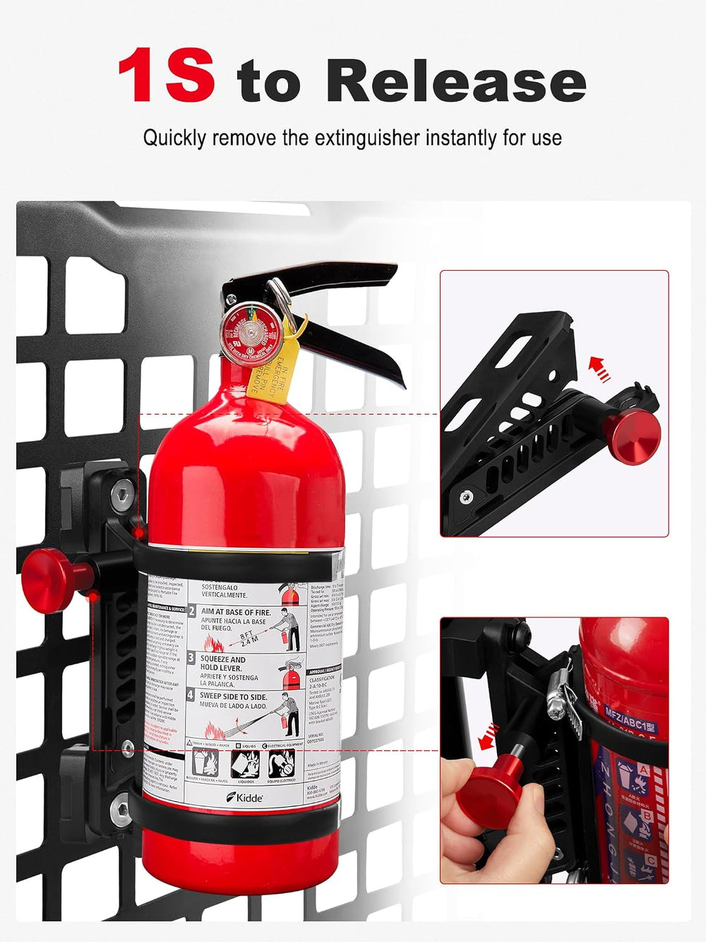 MOLLE Panel Fire Extinguisher Mount Fits 1“-2" Panle Slot Holes