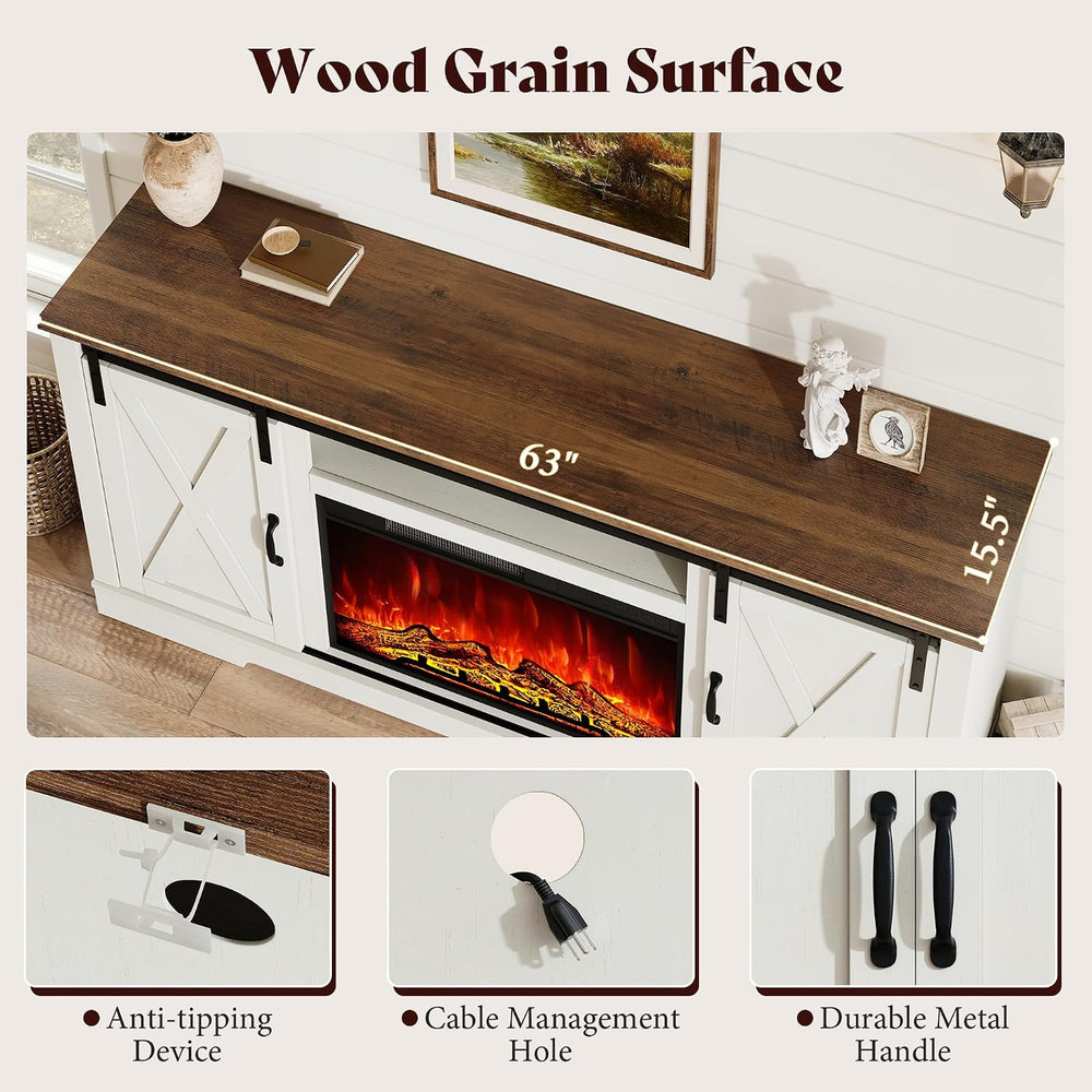 AMERLIFE Fireplace TV Stand with Sliding Barn Door for TVs up to 75" | F...