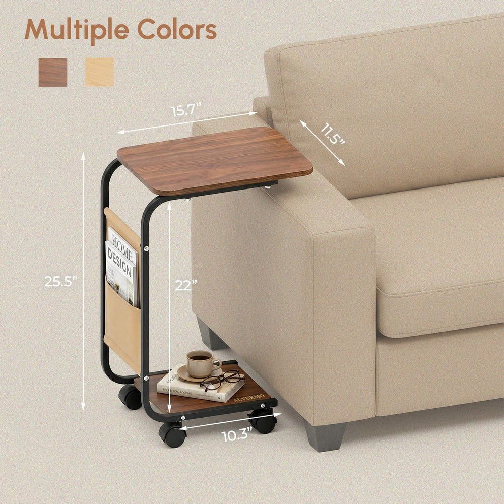 ALYUKMO End Table for Couch with Large Tabletop,Height Side Rounded Metal Cor...