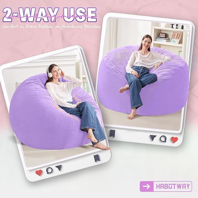 HABUTWAY 4FT Bean Bag Chair,Giant Bean Bag Chairs for Adults,Big Bean Bags wi...
