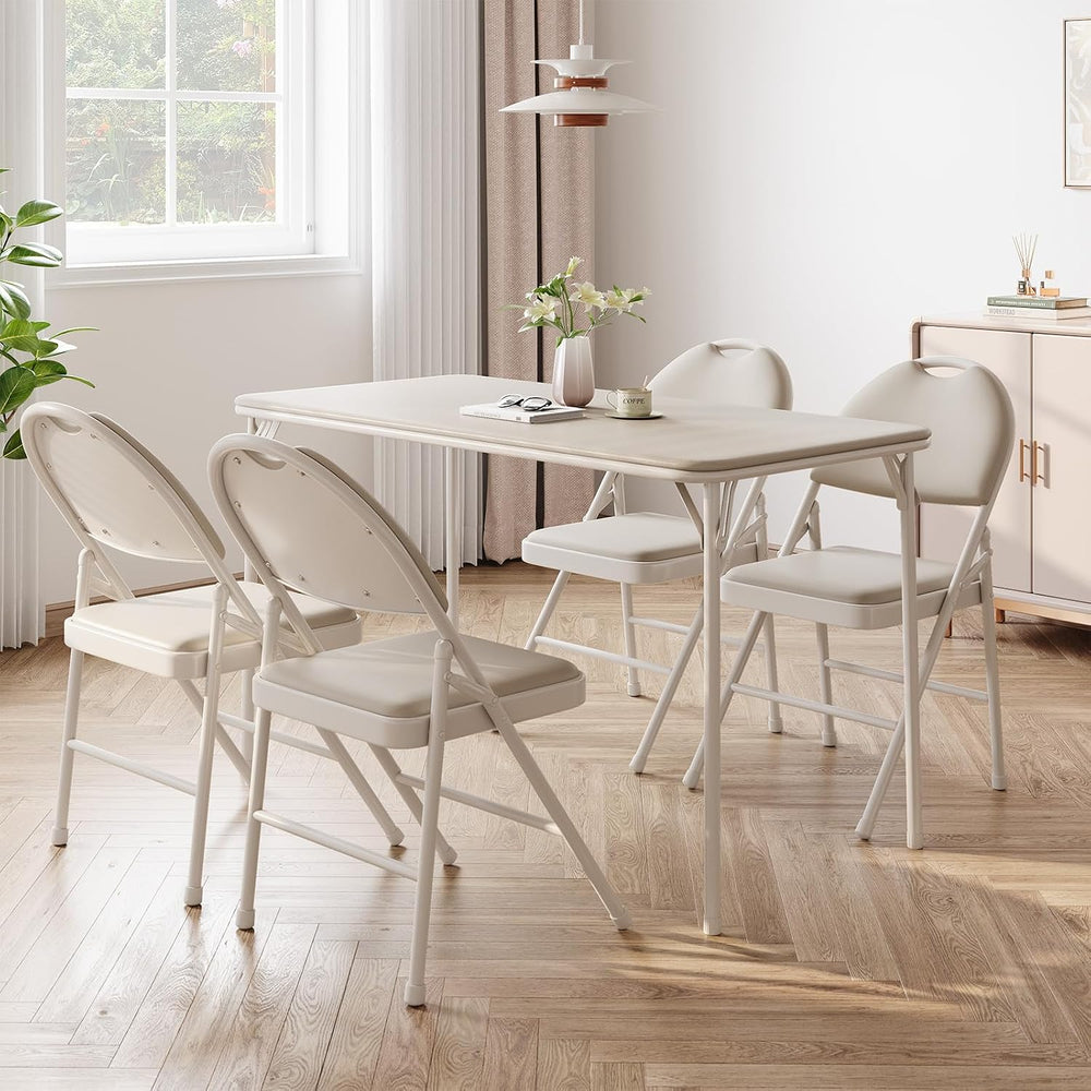 IDEALHOUSE 5 Piece Protable Folding Card Table and Chairs Set, Beige